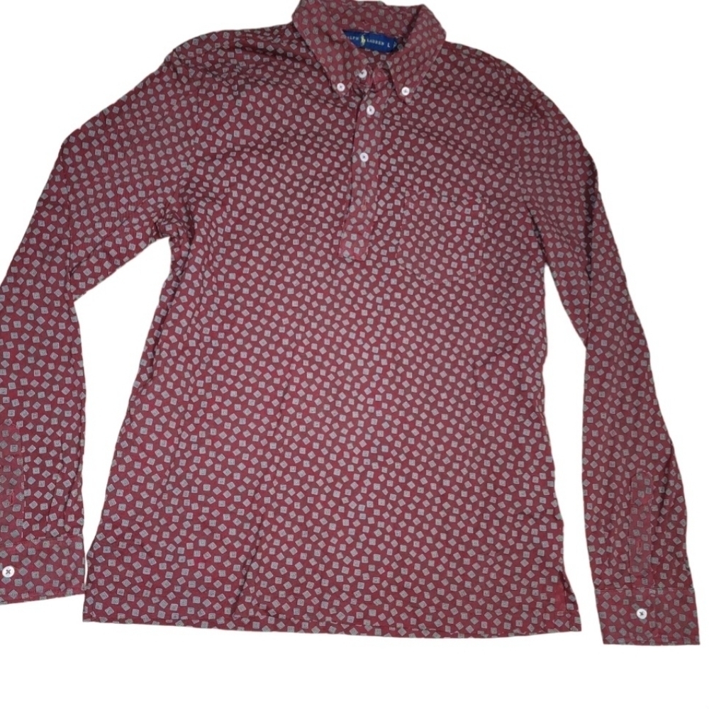 Men's Ralph Lauren Polo Shirt Long Sleeve Large Burgundy 100% Cotton